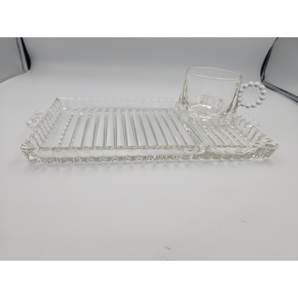 Vintage Hazel Atlas Snack Trays Sip & Smoke Ribbed And Bubbles Pattern 5 Sets